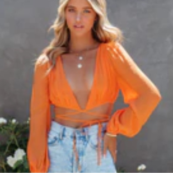 Vici Tops - VICI Wander Yonder Cotton Wrap Crop Top - Orange 🍊